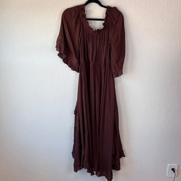 Free People Endless Summer Beach Bliss Maxi Dress size Medium Brown Ruffles - Picture 5 of 7